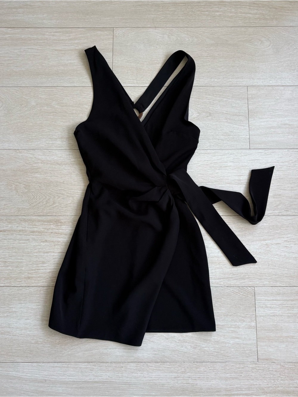 Zara Black Sleeveless Wrap Romper with Waist Tie